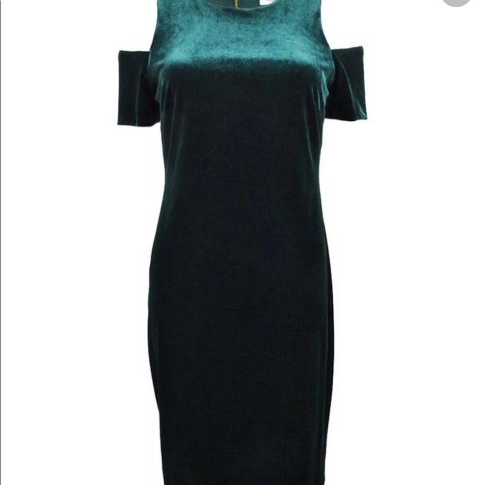 Calvin Klein Velvet Midi Dress - Dark Green